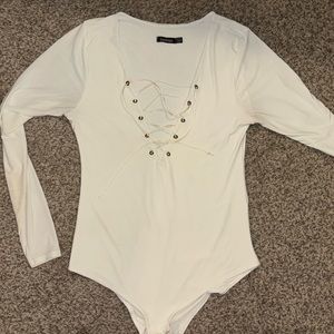 White long sleeve cut out bodysuit